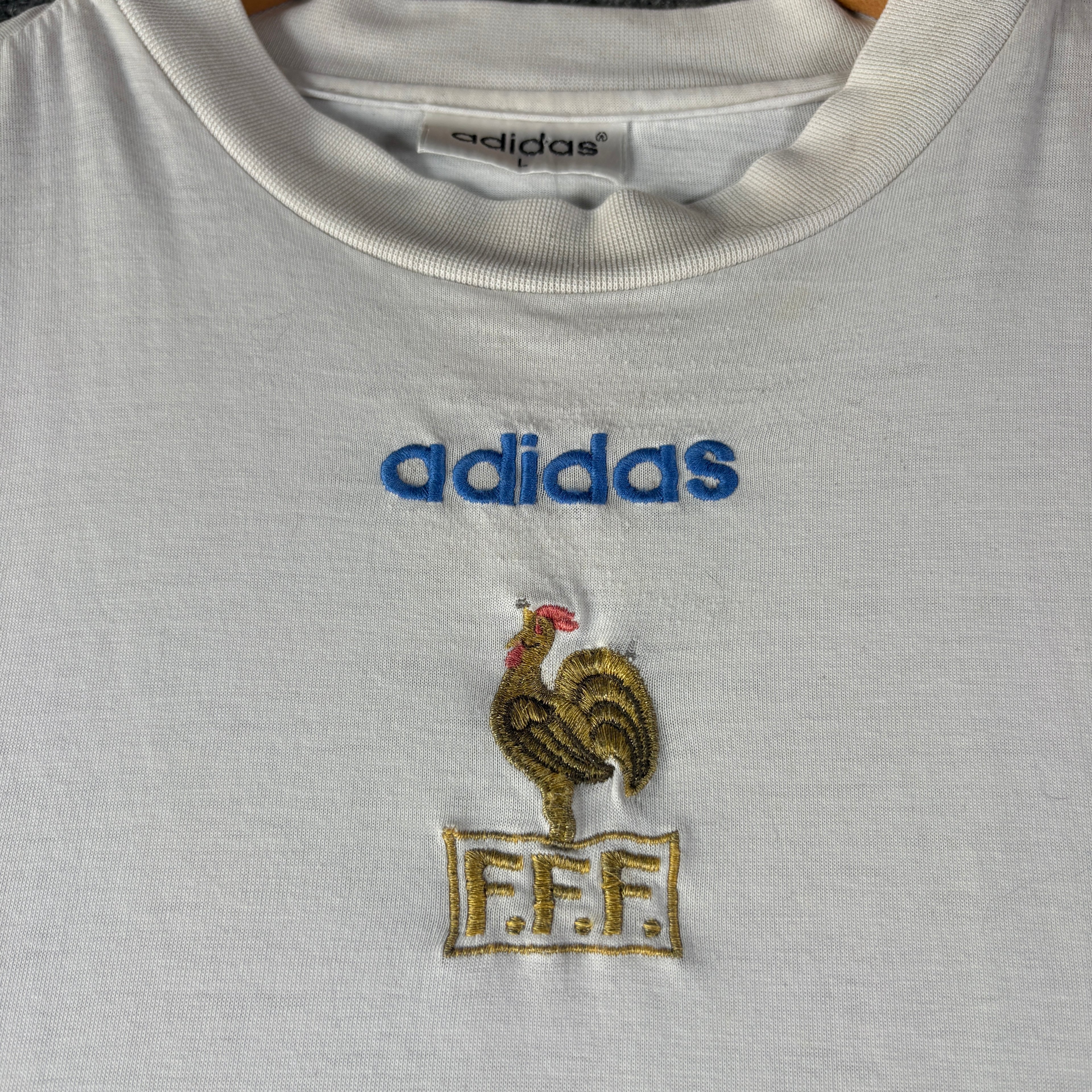 90s Adidas France Jersey Tee L